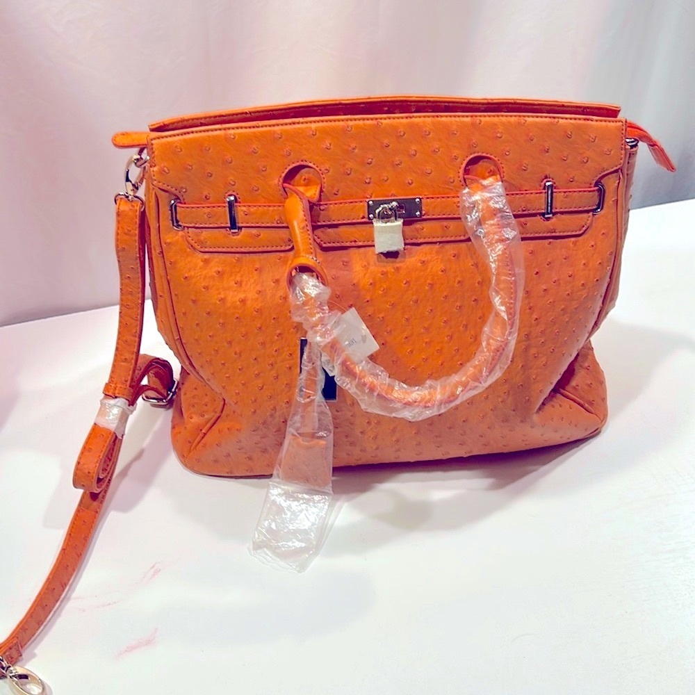 New Penelope Ann "Ladies Who Lunch" Orange Pebbled Roomy Bag Purse Crossbody
